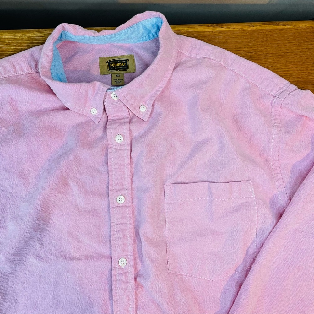 The Foundry Shirt Mens 2XL Solid Pink Oxford Long Sleeve Cotton Oversized Baggy